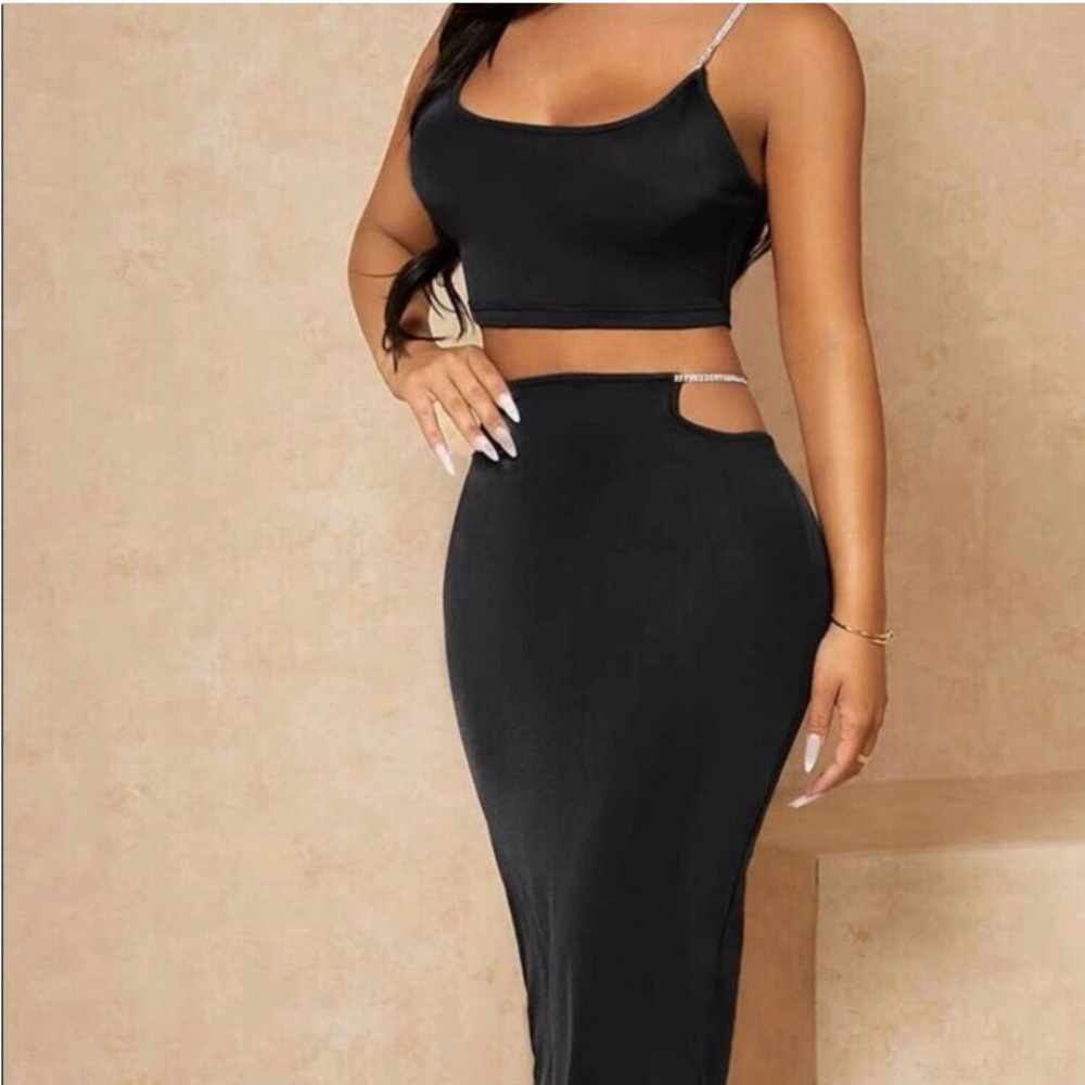 RARE diamanté strap cut out maxi skirt